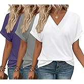 Loaribe 3 Pack T-Shirts Short Sleeve V Neck Tops for Women 2026 Fashion Summer Loose Fit Cute Clothes Trendy Fashion Outfits