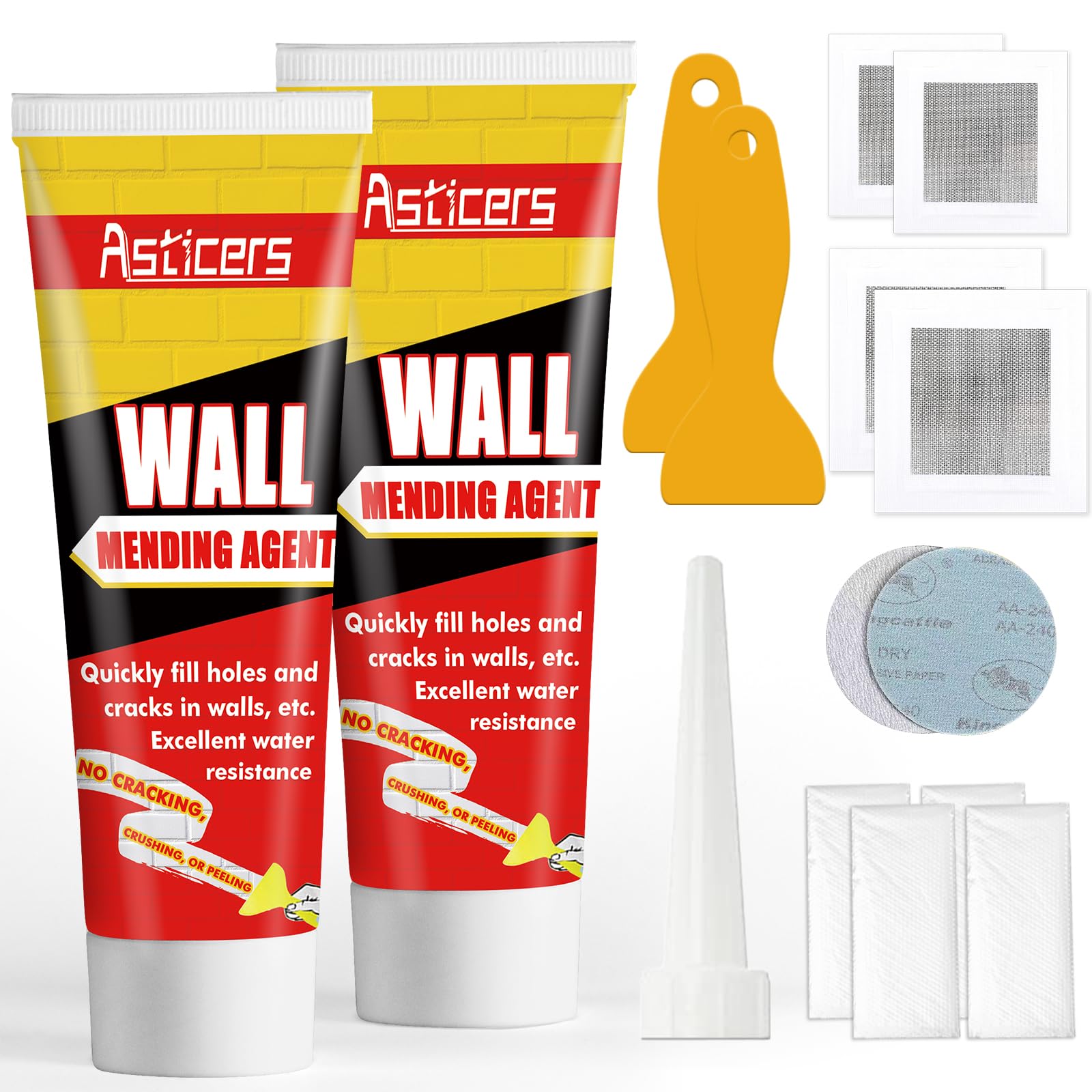 Wall Filler Kit, Waterproof Filler for Walls, Safemend Wall Mending Agent with Scraper to Fill The Cracks and Plaster Surface, High Strength Plaster Repair of Small Holes in The Walls (2pack)