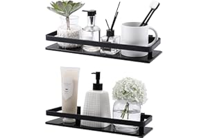 KES Bathroom Shelf Glass Shelf Black, 14 inch Floating Shelves Wall Mounted with Extra Thick Tempered Glass, 2 Pack Aluminum 