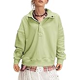 Yioaga Casual Sweatshirts for Women Trendy Long Sleeve Quarter Button Pullover Tops Lightweight Shirts Loose Fall Clothes