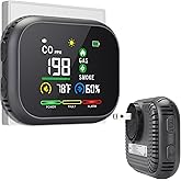 VIPDIGI 5 in 1 Carbon Monoxide Detectors Plug in, Smoke Natural Gas Detector with Alarm, CO Detector, Temp, Humidity, Portable Carbon Monoxide Detector for Home, Black&Grey