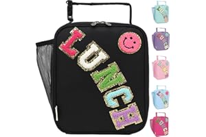 GYEUKHAM Insulated Lunch Bag for Women Girl Teen large Insulated Kid Lunch Bag,Large Reusable Cute Cooler Bag for School Work Picnic,Black Alphabet