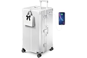 ALPHA CAMP Trunk Luggage, Large 30 Inch Thickened Aluminum Frame Luggage with TSA Spinner Wheels, 3-Layer PC Hardside Lightweight Zipperless Travel Suitcase, Type-C USB Charging Port, Cup Holder