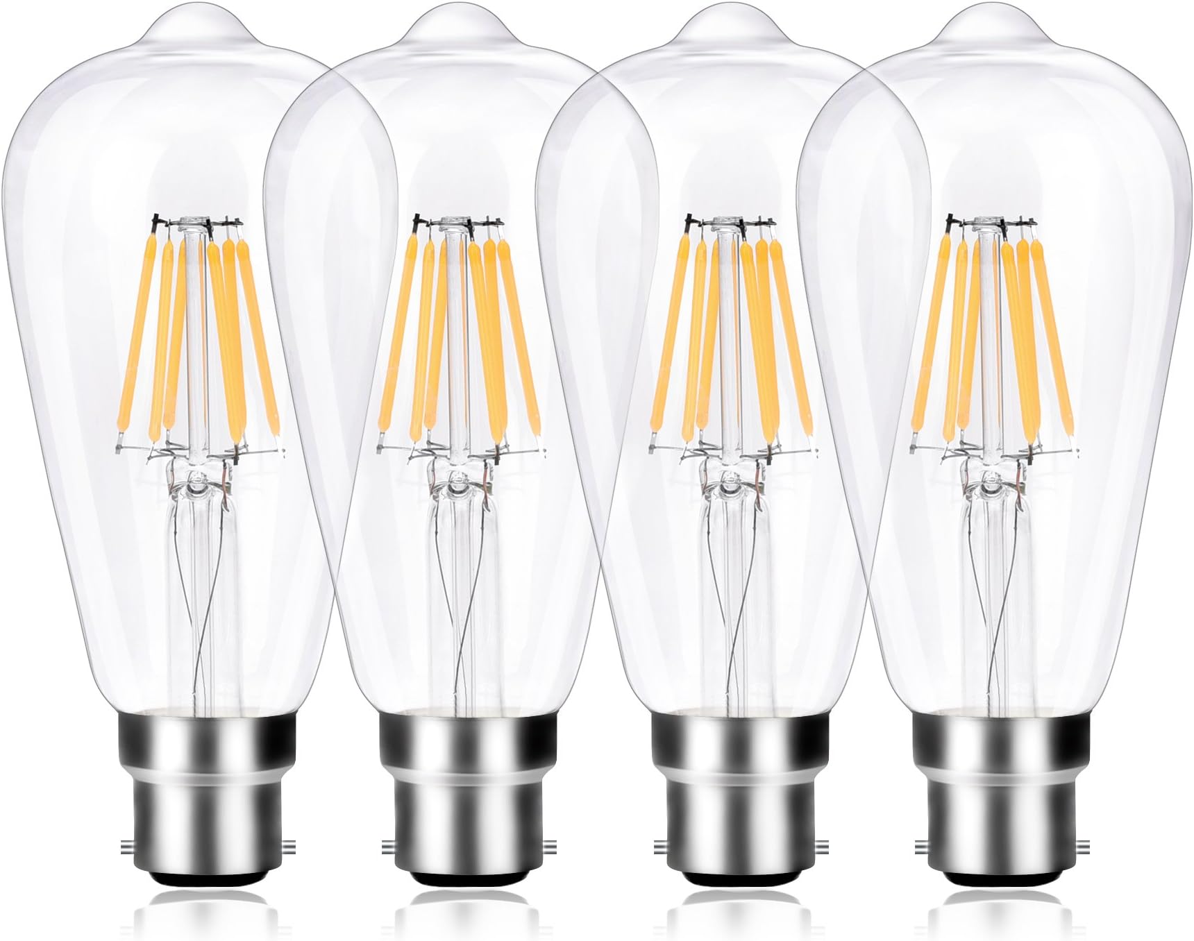 Wedna B22 Bayonet Cap Edison Bulb, 6W (60 W) ST64 LED Filament Vintage Light Bulb Energy Saving Bulb Warm White 2700K, Non-Dimmable, Clear Glass, 4-Pack