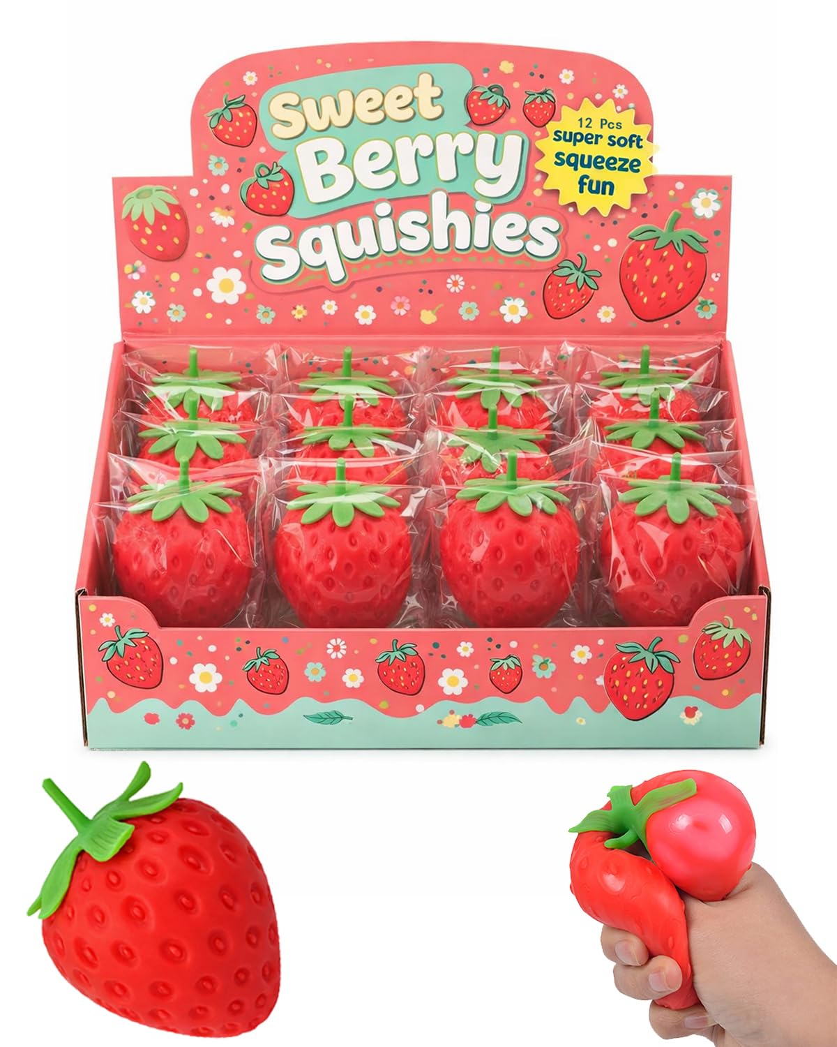 Strawberry Squishy, Realistic Strawberry Stress Ball, Squeezable Toy Fruit Ball,Party Favor Slow Rise Pressure Release Toy Adults