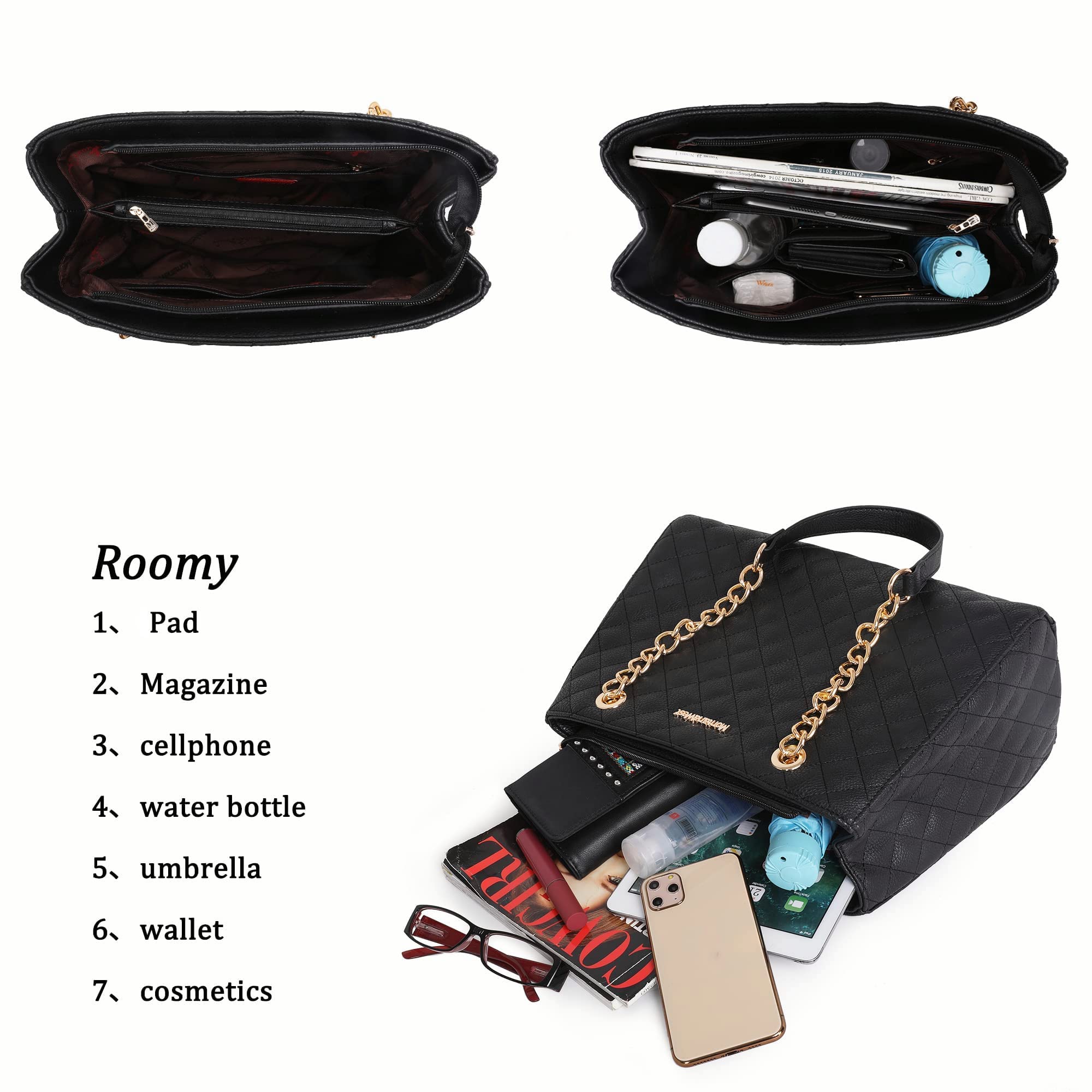 Montana West MEDIUM Tote Bag for Women Quilted Chain Handbags Shoulder Purse