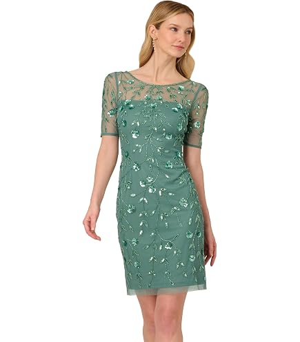 Adrianna Papell Womens Beaded Short Dress, Icey Sage/Ivory, 6 : Clothing, Shoes & Jewelry