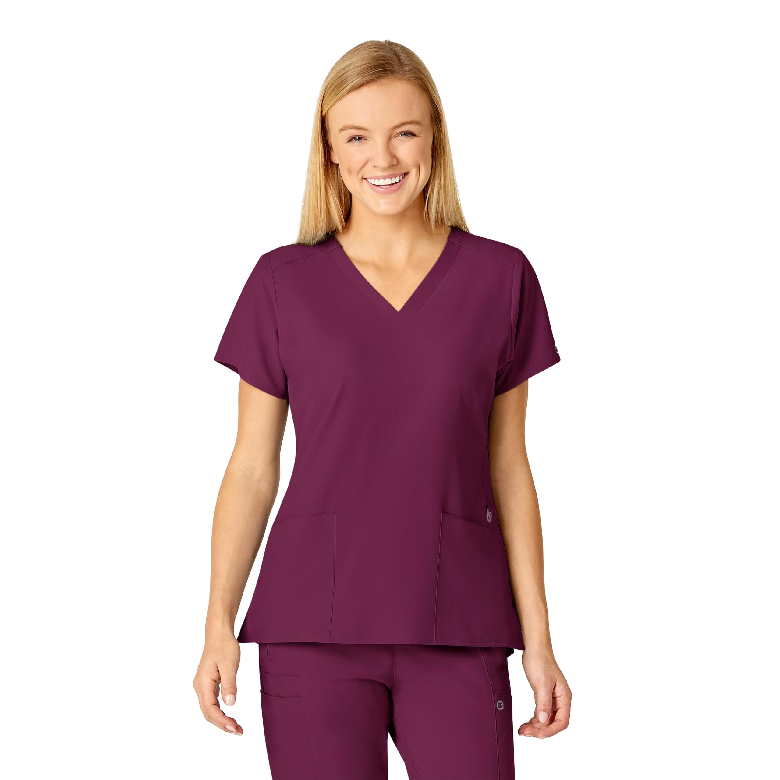 Wink W123 Women’s Flex Back Stylized V-Neck Scrub Top, Wine, 1X