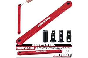 Bornpye Offset Extension Wrench Set, Impact Ready Socket Wrench Extender Tool with Versatile 1/4", 3/8", and 1/2" Square Driv