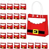 Marspark 24 Pcs Christmas Clear PVC Gift Bags with Handle Santa Belt Gift Bags Reusable Plastic Goodie Tote Bag for Christmas Party Favor Winter Xmas Party Favor Supplies, 6.3x5.91x3.15 Inch