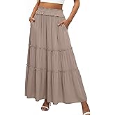 ANRABESS Womens Maxi Skirt Flowy Swing Ruffle Tiered Elastic High Waist Long Skirts 2026 Summer Casual Beach Vacation Clothes