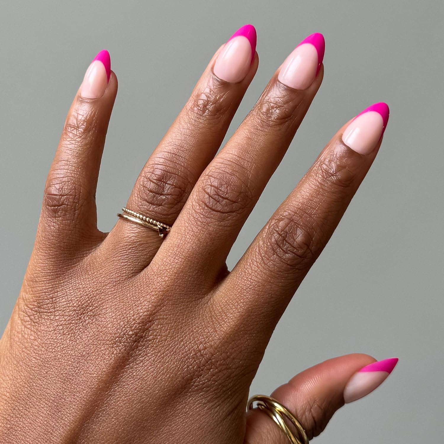Photo 1 of Glamnetic Press On Nails - Raspberry Sorbet | Semi-Transparent Dark Pink Magenta French Tip Short Almond Fake Nails in a Glossy Finish, Salon Quality | 15 Sizes - 30 Nail Kit