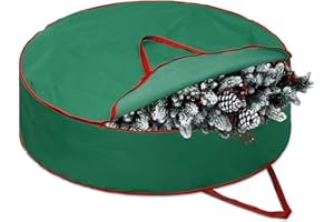 Wesnoy 1 Pcs 60" Christmas Wreath Storage Bag Zippered Garland Holiday Container with Reinforced Handle Tear Resistant 600d Oxford Organizer Wreath Holder with Card (Green)