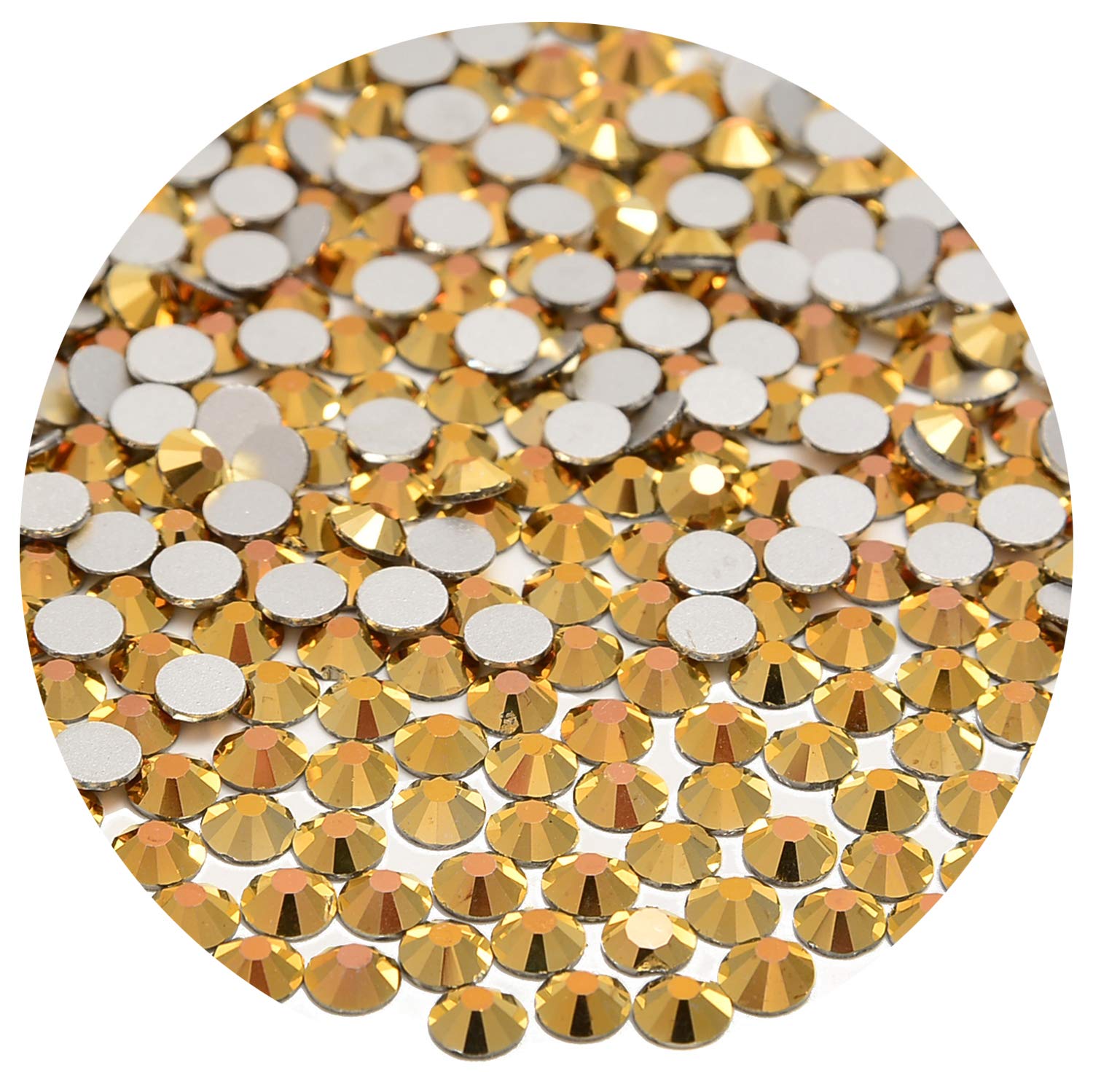NCB 2160pcs Non Hotfix Flatback Crystals Rhinestones Round Glass Diamonds Charms Gems Stones Beads 3D for Nails Art Craft Jewels Accessories Phone Shoes Decorations (Aurum SS20 5.0mm 2160pcs)