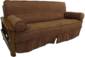 Blazing Needles Solid Microsuede Double Corded 8" to 9" Futon Slipcover Set with 2 Bolster Pillows (Set of 3), Full, Chocolate