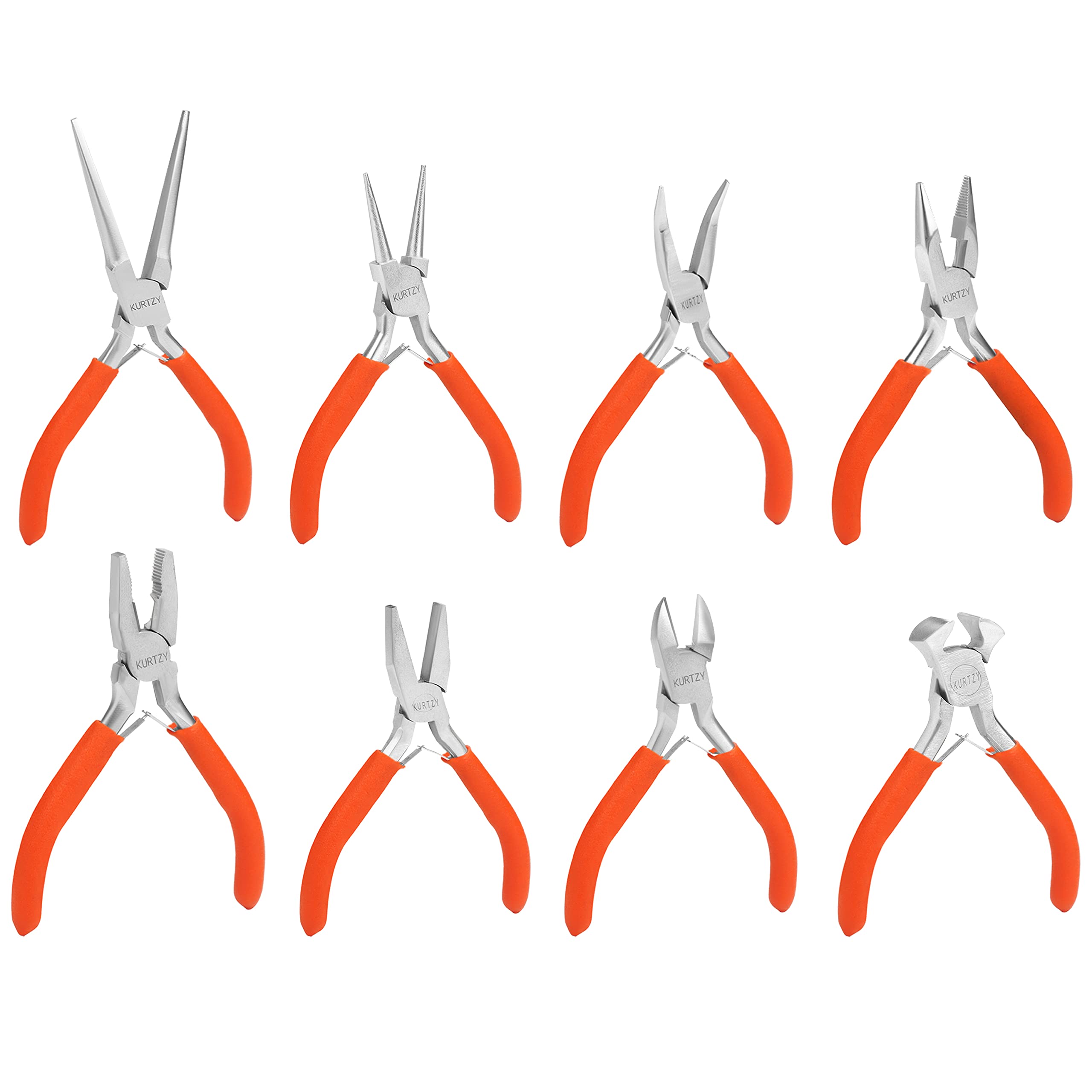Kurtzy Mini Jewellery Plier Tool Kit Set with Soft Grip Handles (8 Pack) - Precision Wire Cutters, Needle, Round & Bent Nose Pliers - Tools for Making Crafts, Beading, Electrical & Electronics