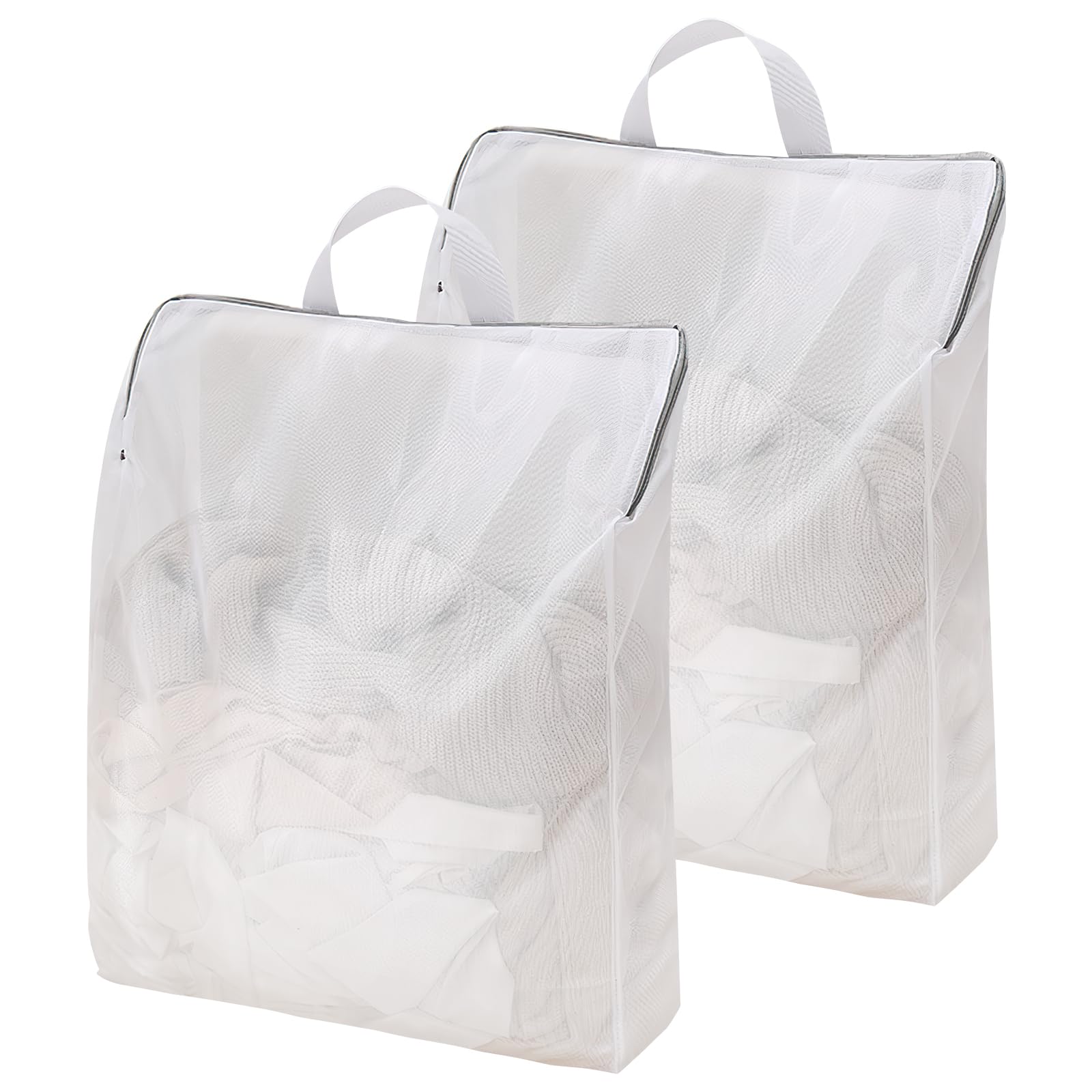 DAWRIS 2 Pcs Travel Laundry Bags, Fine Mesh Hanging Laundry Bags with Zips, White, Polyester, Large (40cm x 50cm x 10cm), Secure Closure, Easy to Carry, Clothing, Zipper