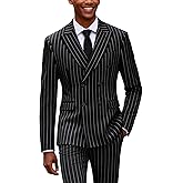 UNINUKOO Mens 2 Piece Pinstripe Suit for Men Double Breasted Tuxedo Business Wedding Dinner Party Jacket Pants Suit Set