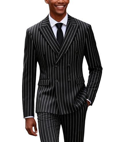 Apornipal Men's 2 Piece Stripe Suit Big Plus Size Double Breasted