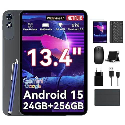 13 Inch Large Screen Tablets,Android 15 Tablet With Gemini AI,24GB RAM+256GB ROM,120Hz,Octa-Core,10000mAh Fast Charge, WiFi,Android Tablets with keyboard And Pen Gaming Office Suite-4-Year warranty