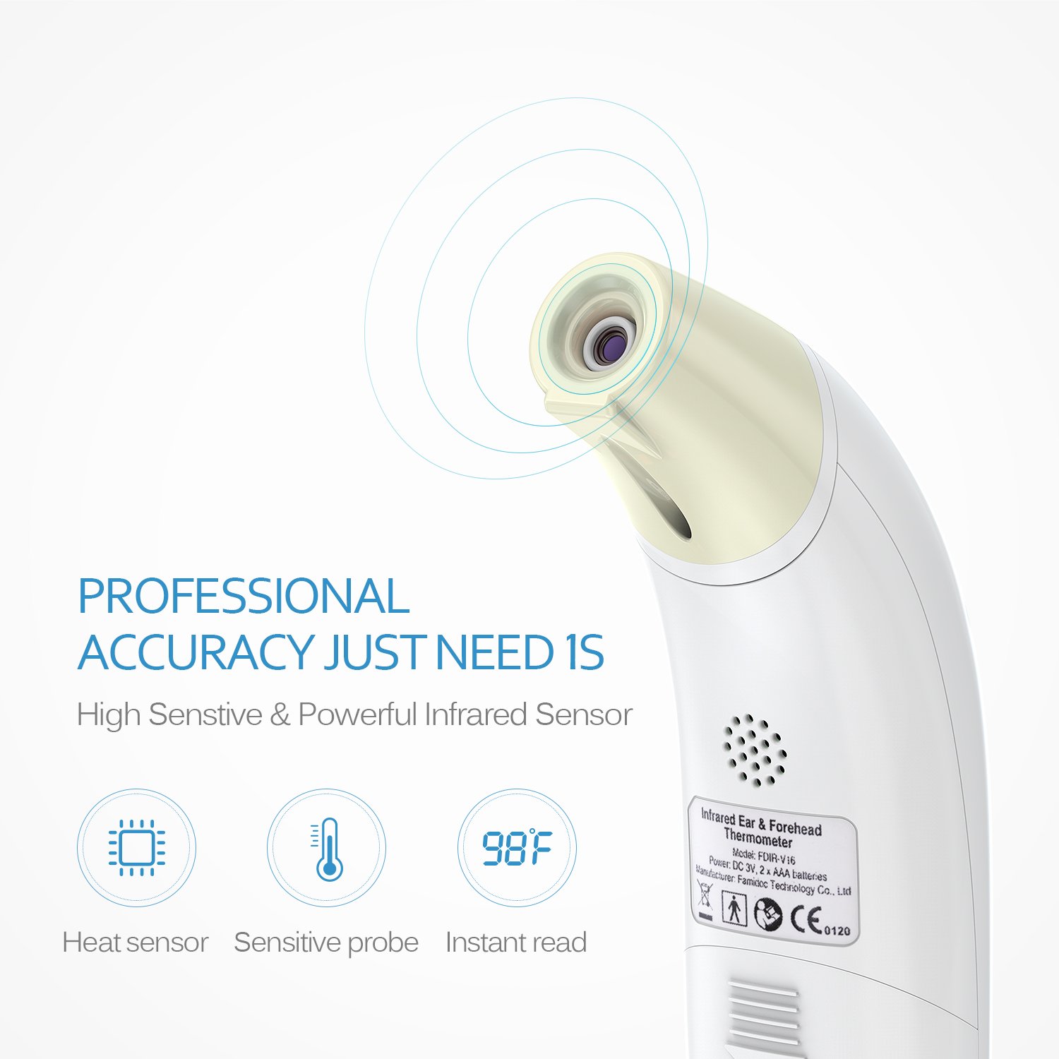 Forehead and Ear Thermometer, Vodool Medical Infrared Digital Thermometer with Instant Reading, High Accuracy for Baby, Infant, Toddler and Adults with Fever Indicator - FDA & CE & SFDA Approved