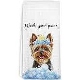 cvjutf Funny Yorkie Dog Bathroom Hand Towels, Yorkie Yorkshire Terrier Dogs Accessories Gifts for Women, Dog Decorative Hand Towels for Bathroom Decor, Wash Your Paws Kitchen Dish Towel, 16x24 Inch