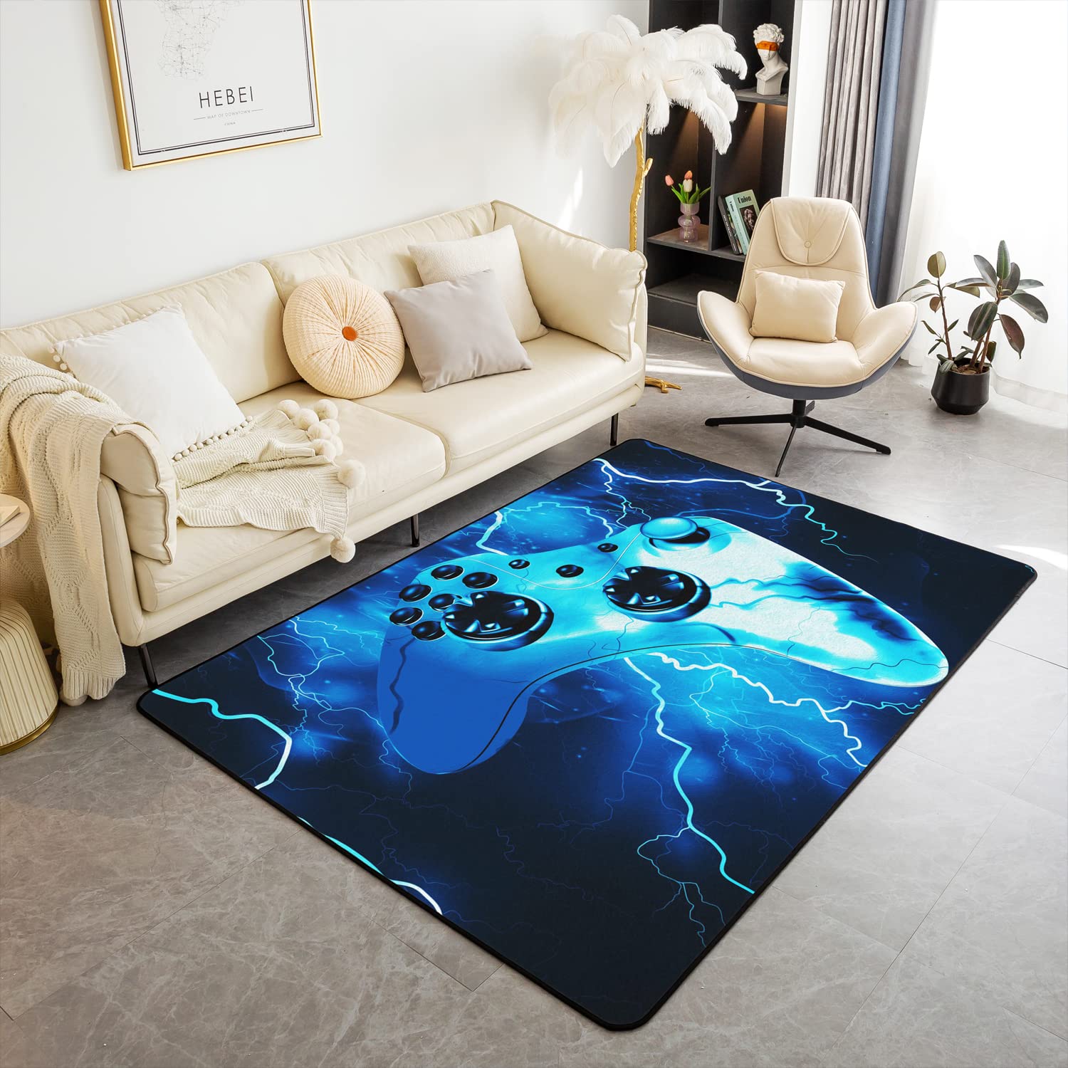 Homemissing Gamer Area Rug 100x150cm Blue Lightning Gamepad Living Room Rugs For Bedroom Home Decorative Modern Game Console Controller Carpet Ultra Soft Non-Slip Indoor Floor Mat