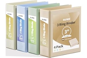 SUNEE 3 Ring Binder 3 Inch 4 Pack, Clear View Binder Three Ring PVC-Free (Fit 8.5x11 Inches) for School or Office Supplies, Neutral Aesthetic