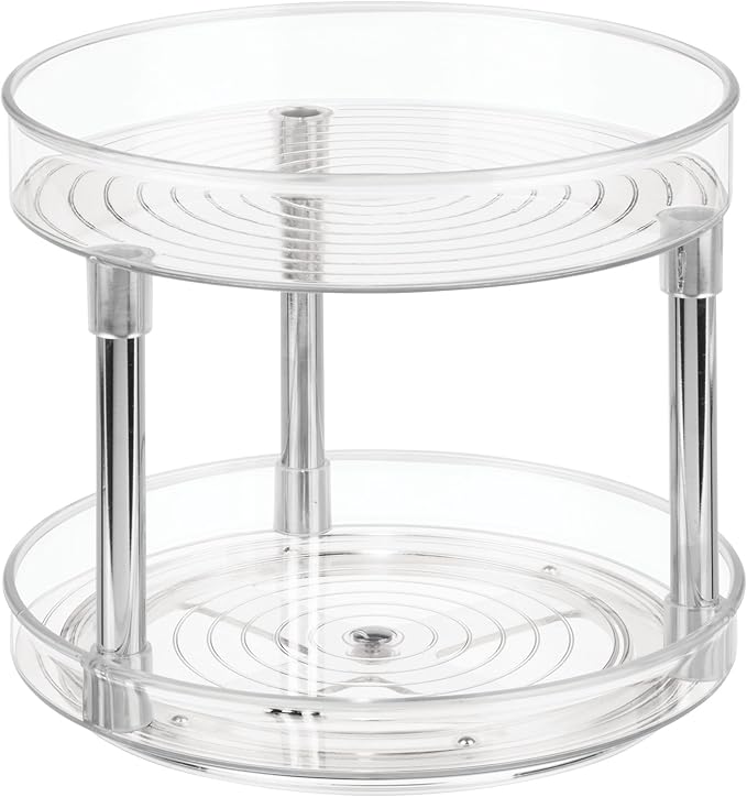 iDesign Plato giratorio para cocina, organizador de armarios con 2 pisos de plástico libre de BPA, especiero giratorio para guardar especias y latas en la despensa, transparente