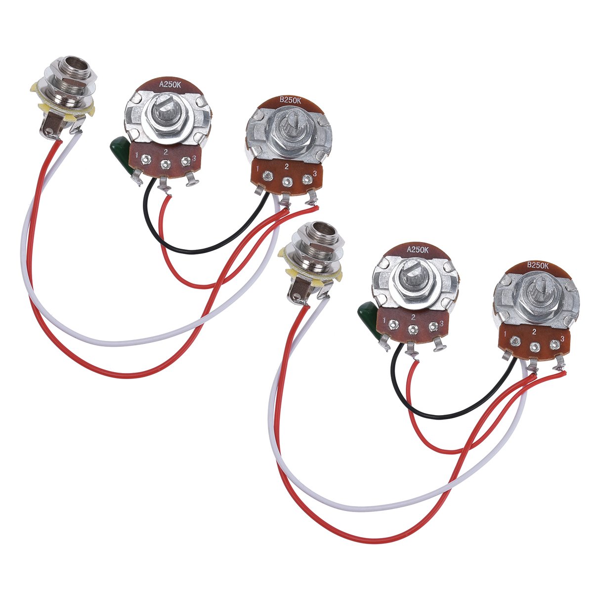Amazon.com: Bass Wiring Harness Prewired Kit for Precision Bass Guitar 250K  Pots 1 Volume 1 Tone Jack Pack of 2: Musical Instruments