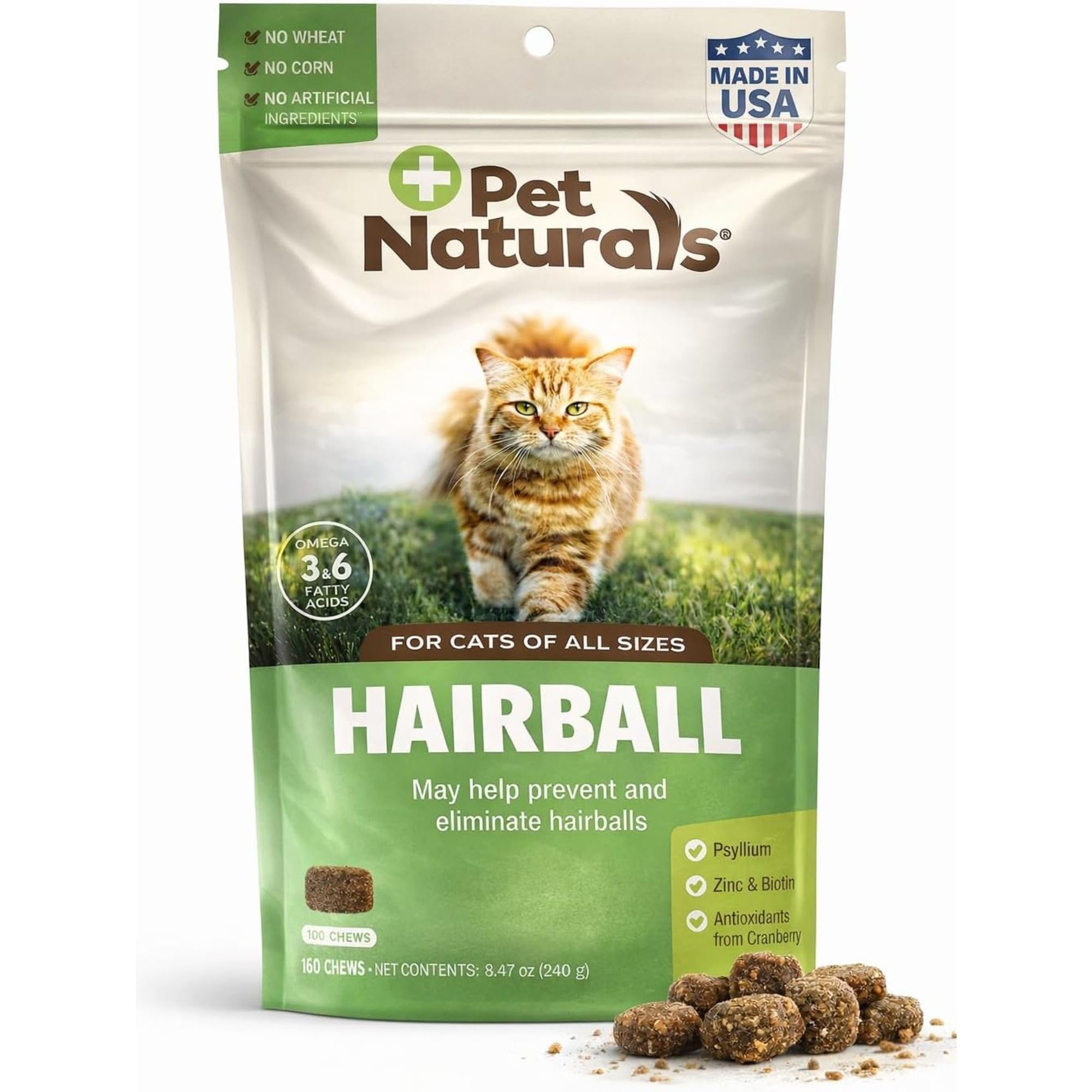 Pet Naturals Hairball for Cats with Omega 3, Chicken Flavor, 160 Chews - Can Help Eliminate Hairballs and Manage Excess Shedding - No Corn or Wheat