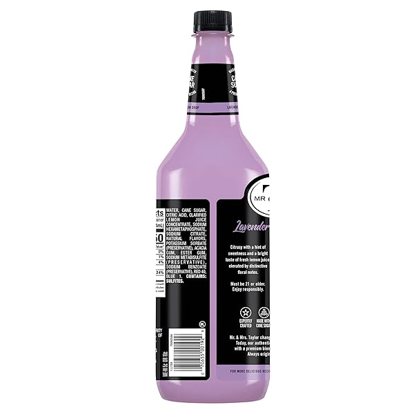 MR & MRS T LAVENDER LEMON DROP MIX, 1 L BOTTLE (PACK OF 6), LIGHT FLORAL AND SWEET FLAVORED COCKTAIL MIXER, MADE WITH CANE SUGAR, PERFECT FOR TRADITIONAL LEMON DROP AND MOCKTAIL DRINKS