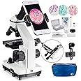 Microscope for Kid Student Adult, 100X-2000X Compound Monocular Microscope with Mechanical Platform Slides Set, Phone Adapter for School Home Education