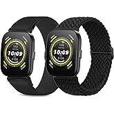 TUCOMO 2 Pack Braided Stretchy Nylon Watch Bands Compatible with Amazfit Bip 6/Bip 5/GTR 4/3 Pro/3/2/ 2e/Balance/Cheetah, 22mm Loop Elastic Fabric Straps for Amazfit GTR 47mm Women Men