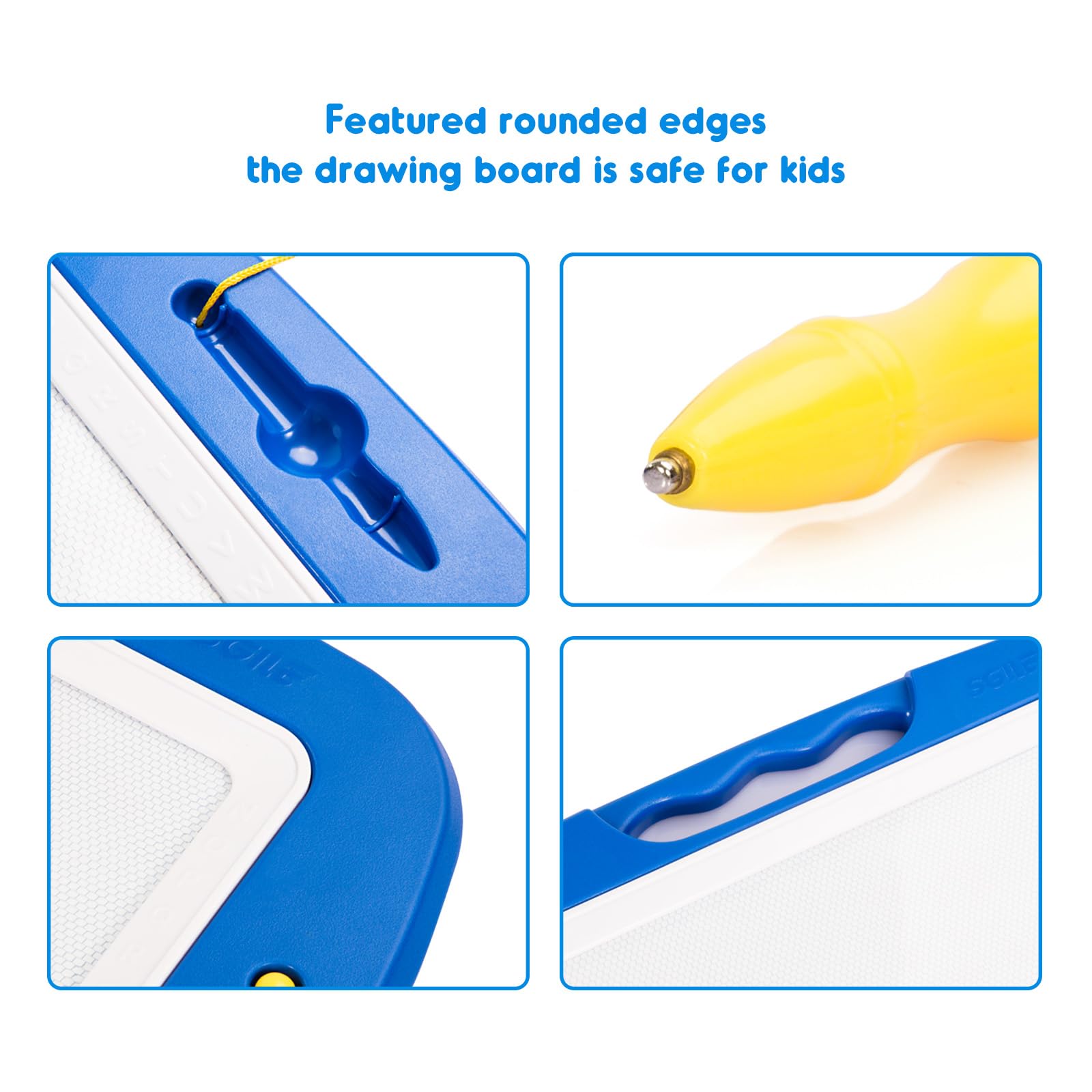 SGILE Large Magnetic Drawing Board - 4 Colors 16×13in Writing Painting Doodle Pad with 4 Stamps for Toddlers, Learning Educational Toy Etch Sketch Gift for 36+ Month Kids Girls Boys, Blue