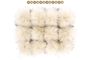 FURLING POMPOMS Fluffy Faux Raccoon Fur Pompoms - 12pcs Handmade Hairy Ball with Mini Loop，Fits for Knitted Hats Scarves Garment Accessories 6 Inches (Beige)