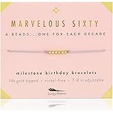 Lucky Feather 60 Year Old Birthday Gifts For Women | 14k Gold Dipped Beads Bracelet | Fun Gift For 60 Year Old Woman | 60 And Fabulous Milestone Bracelet Adjustable 7"- 8" Cord | Gift Box Envelope