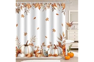 MEHOFOND Fall Pumpkins Maple Leaf Shower Curtain, Autumn Leaves Harvest Thanksgiving Farmhouse Watercolor Seasonal Bathroom Curtain Sets, Waterproof Fabric Bathroom Decor 72 X 72 Inch