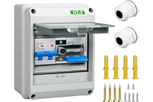 GUETNEU 32 Amp Dual Power Manual Transfer Switch, with IP65 Protection Box, 2Pcs 2-Pole Circuit Breakers with Single-Side Slide Lock, DIN Rail and Waterproof Joints Included, Ideal for Industrial and Home Use