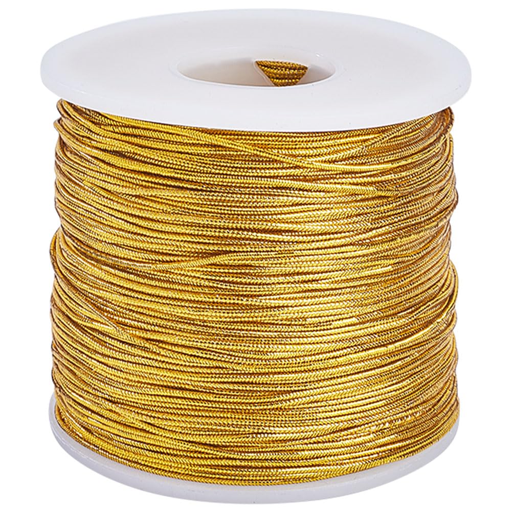 GORGECRAFT 120M Gold Metallic Elastic Cord Stretchy Bracelet Hair String Ribbon Tinsel Braiding Rope Jewelry Thread for Crystal Braided Jewelry Bead Necklaces Decorative Hanging Gift Wrapping