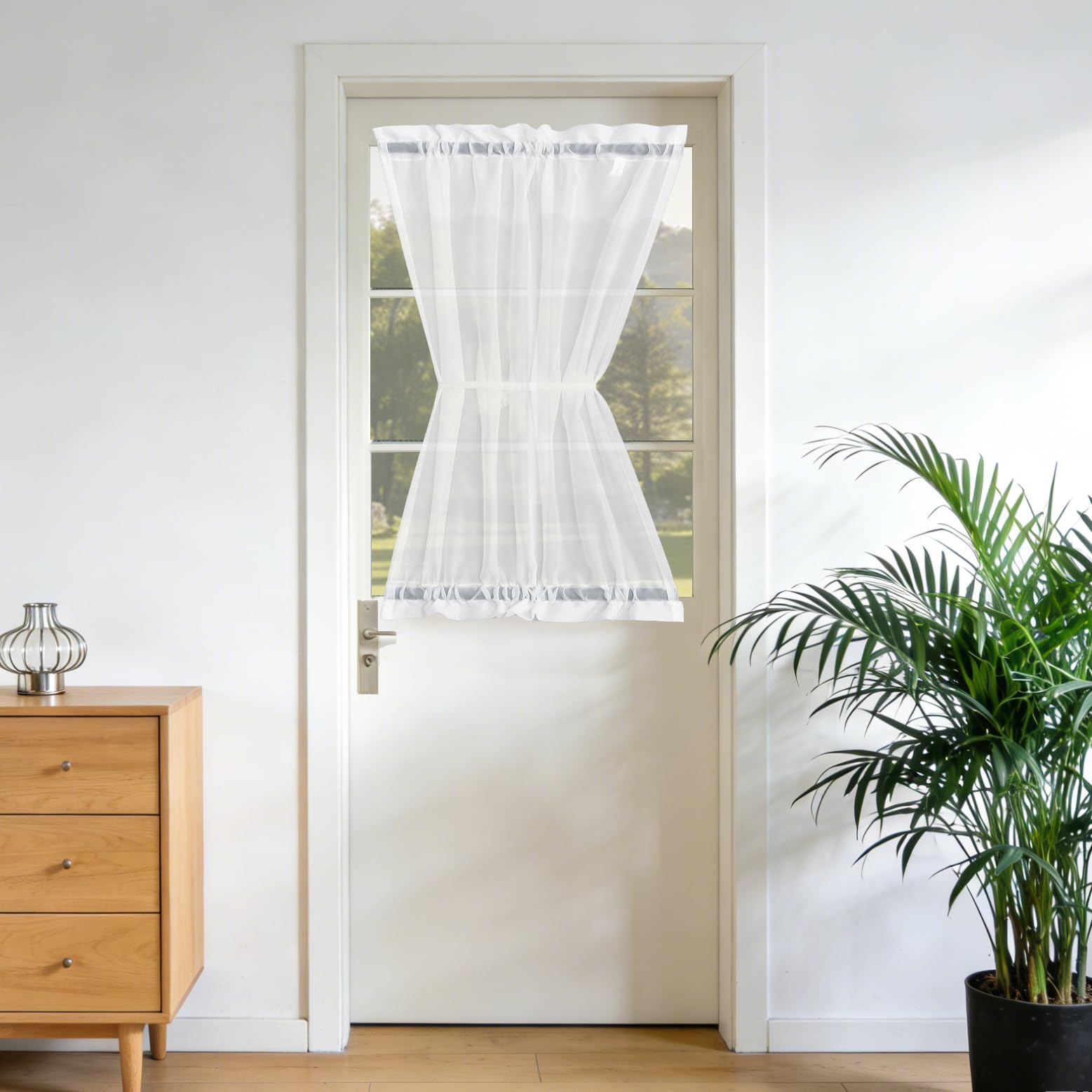 Aquazolax Glass Door Curtain Panel Elegant Soild Rod Pocket Sheer Voile Panels 54x40-Inch for French Doors Windows with Tieback - 1 Panel, White