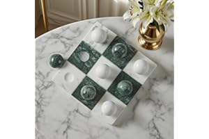 GENERIC Green Marble Tic Tac Toe Board, Fresh Elegant Checkerboard, 7x7 Inch Premium Handcrafted Marble Tic Tac Toe Board, Modern Room Decor for Living Room, Office, Coffee Table