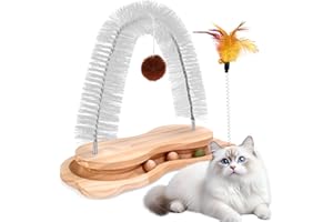 SSAWCASA Cat Self Groomer Scratcher, Indoor Cats Rubbing Post Face Back Arch Grooming Massager Brush for Shedding with Kitten Interactive Catnip Ball Track Toy for Chasing Hunting Mental Physical Exercise
