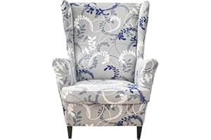 KRFOONN Wingback Chair Covers Slipcovers 2 Piece Stretch Wing Chair Covers Spandex Slipcovers Wingback Sofa Covers Armchair Covers Non-Slip Furniture Protector for Living Room Wingback Chairs, A17