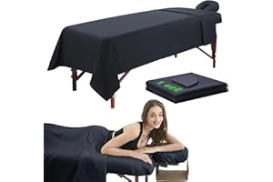 OMUTAVM 3 Piece Massage Table Sheets Set Microfiber Massage Bed Cover Soft Waterproof and Oil Proof Reusable for SPA Beauty Tattoos Includes Table Cover,Fitted Sheet and Face Rest Cover (Black)