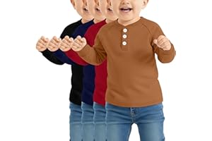 LessonZoo 4 Pack Toddler Boys Girls Thermal Long Sleeve Shirts Henley Undershirt Tops Basic Layer Long Sleeve Fleece T Shirts