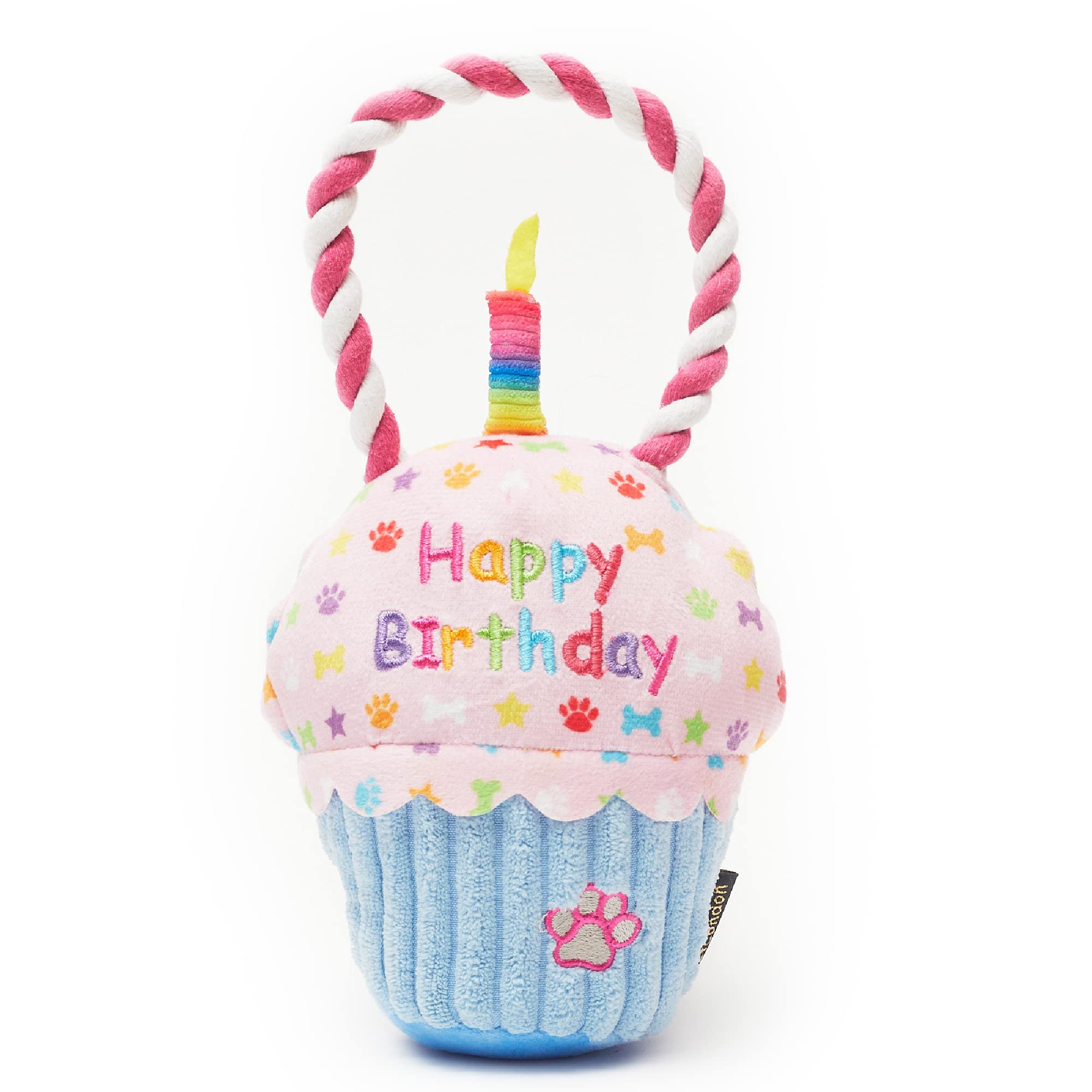Pet London Happy Birthday Cupcake Dog Toy with Squeaker and rope tug-Celebrate Your Dog's Bday or Adoption Gift