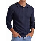 Aulemen Mens Knit Polo Shirts Long Sleeve Casual Textured Golf Polo Shirts Dress Collared Sweater Pullover
