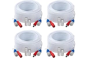 Tainston 4 Pack 50 Feet BNC Video Power Cable,BNC Extension Wire Video Security Camera Wire with Connectors for CCTV Camera D