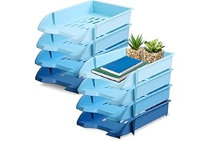 ReliThick 8 Pcs Stackable Paper Trays Organizer for Desk Letter Trays Plastic File Organizer Tray for A4 Paper Holder File Document Desktop Classroom Storage,13 x 10 x 2.7 Inches (Blue Colors)